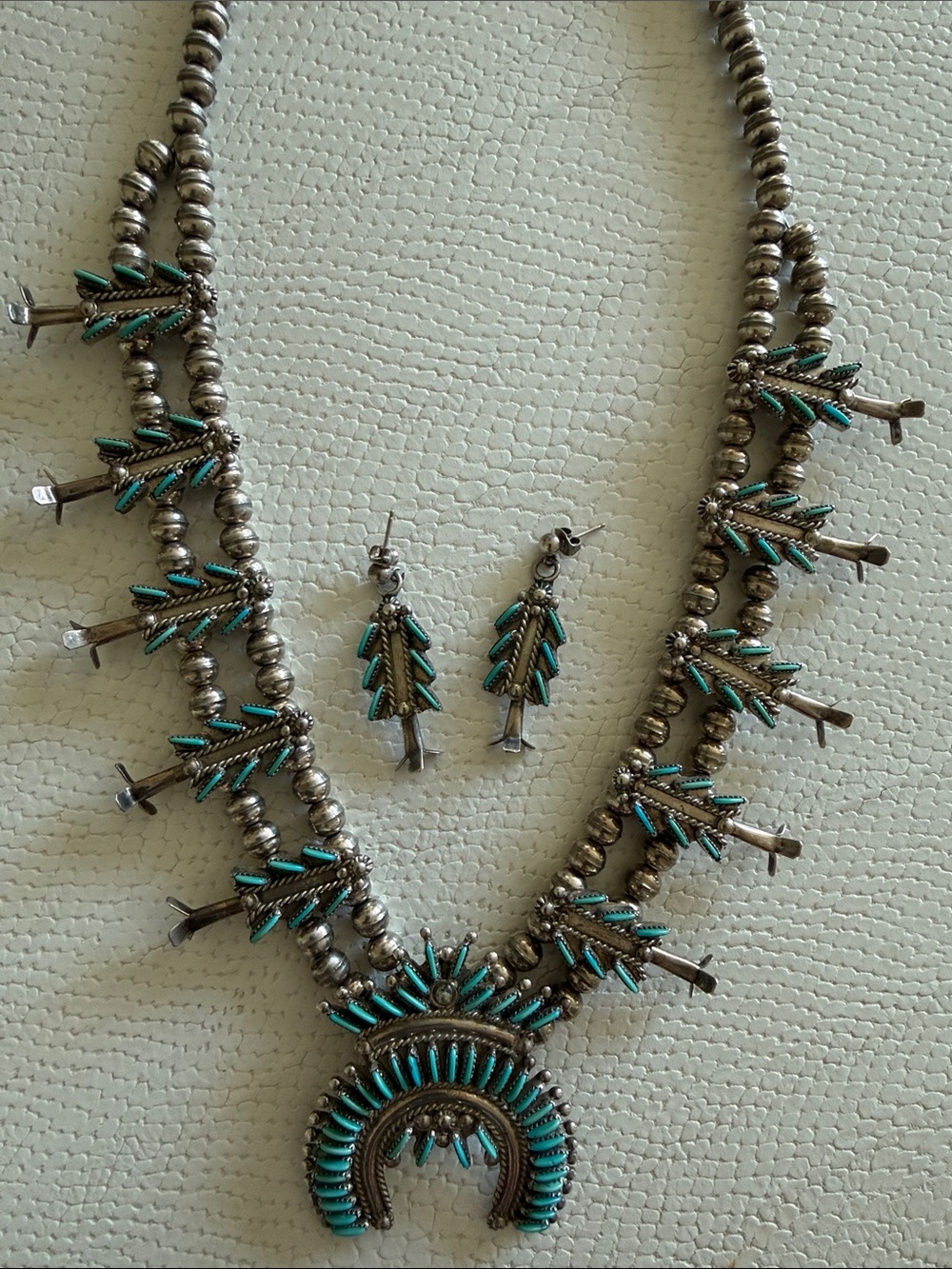 Zuni Vintage Squash Blossom and Earring Set